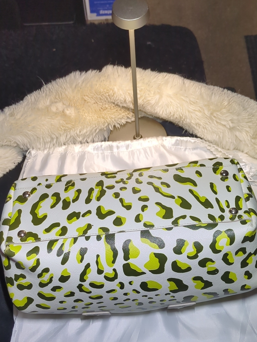 Furla White & Green Leopard Print Satchel - Picture 6 of 16